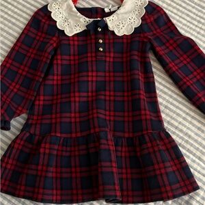 Janie and Jack Red Plaid Dress with White Embroidered Collar 2T